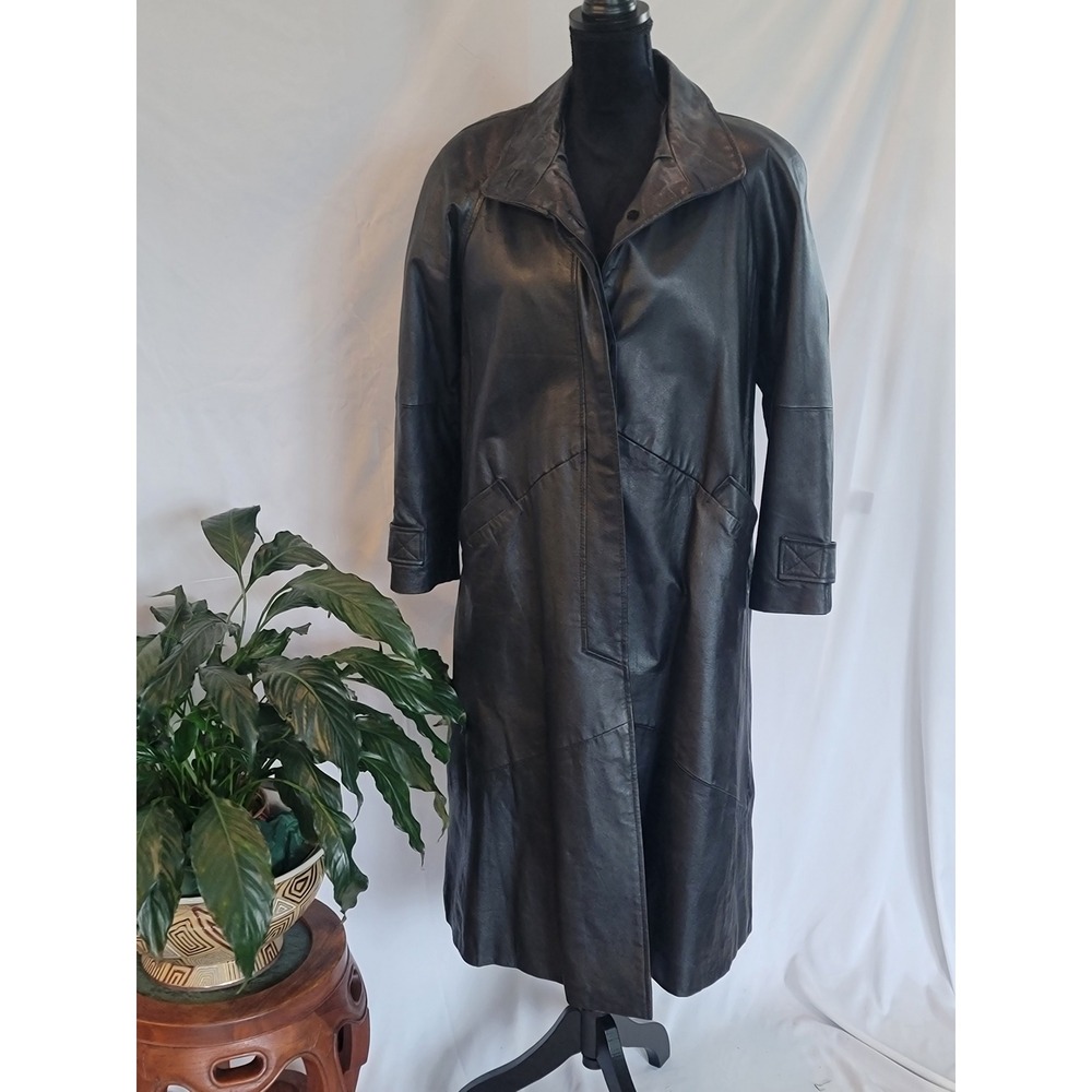 Winlit Special Editions Black Leather Trench Coat Longline Matrix‎ Jacket Mens L